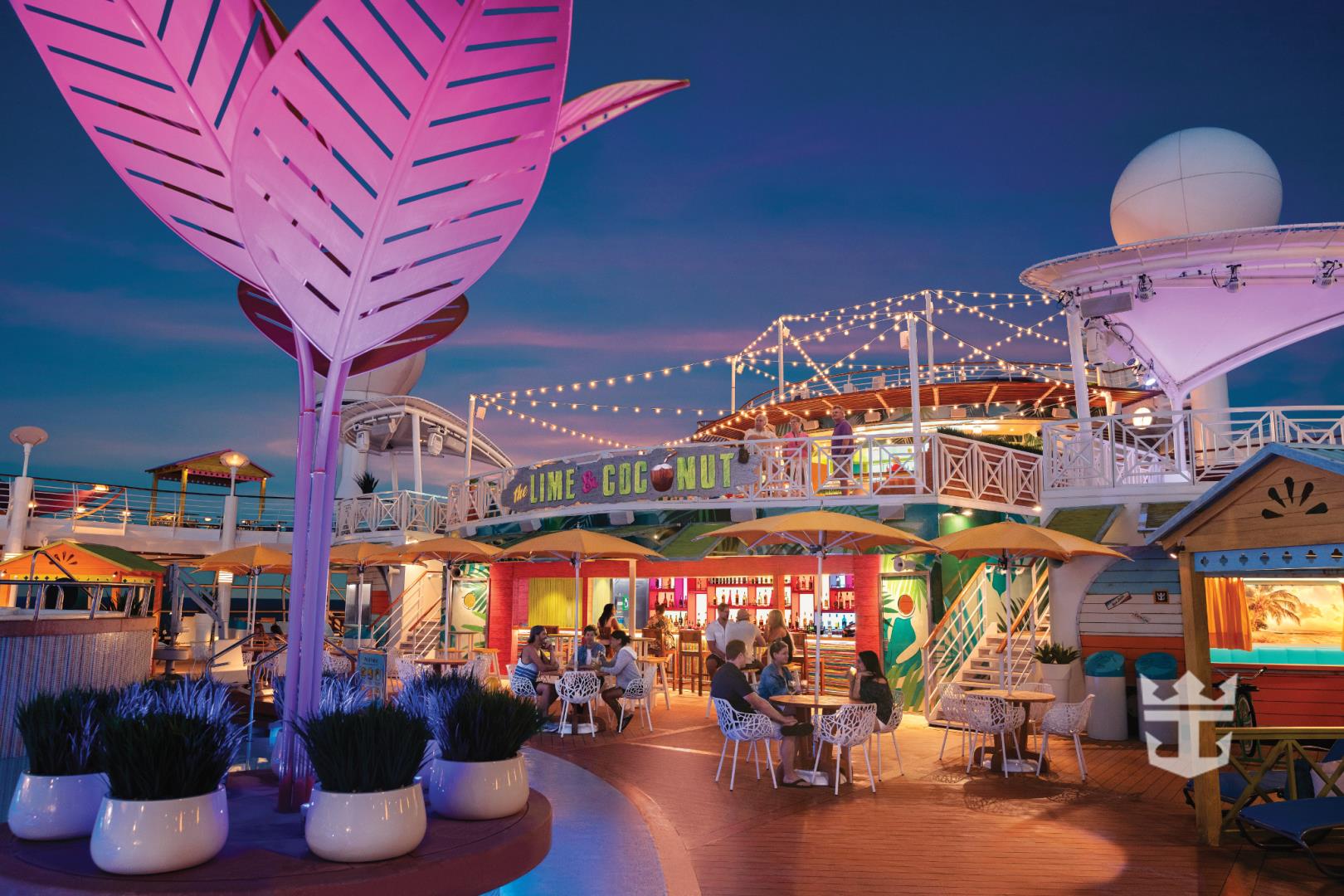 View of poolside bar at night